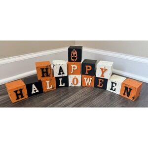 Happy Halloween Blocks Distressed Fall Pumpkin Black‎ White Orange Target 2010